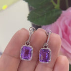 14K White Gold Earrings 6.78ct in Amethyst with 0.20ct in Diamonds. DC-E9832