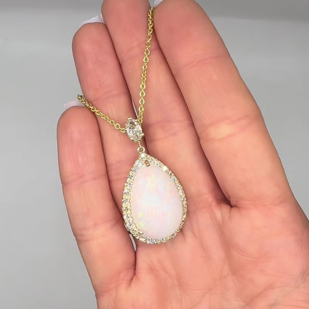 14K Yellow Gold 1.77CT Diamond & 14.10CT Pear Opal Pendant Necklace – 18” COLN0053 GTJJ