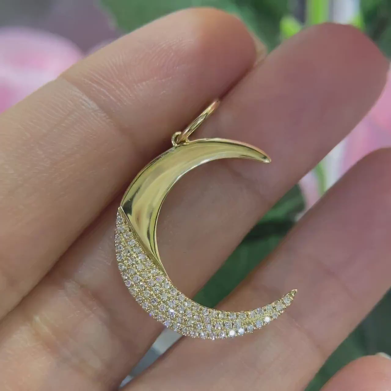 Yellow Gold The Moon Pendant with Pave Set Diamonds