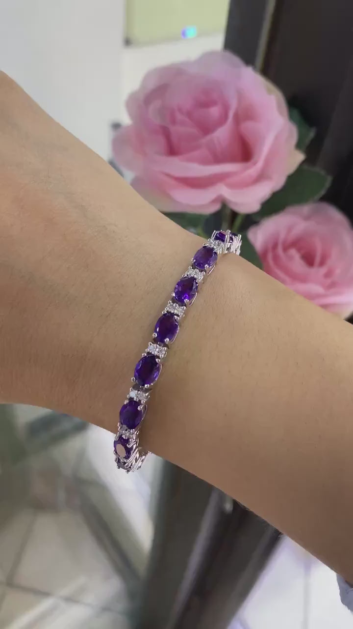 14K White  Gold Bracelet  1.10ct with 13.20ct in Amethyst oval cut. CBR017 I,ZJJ