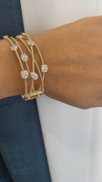 Yellow Gold Coil & Diamond Cluster Wire Bangle