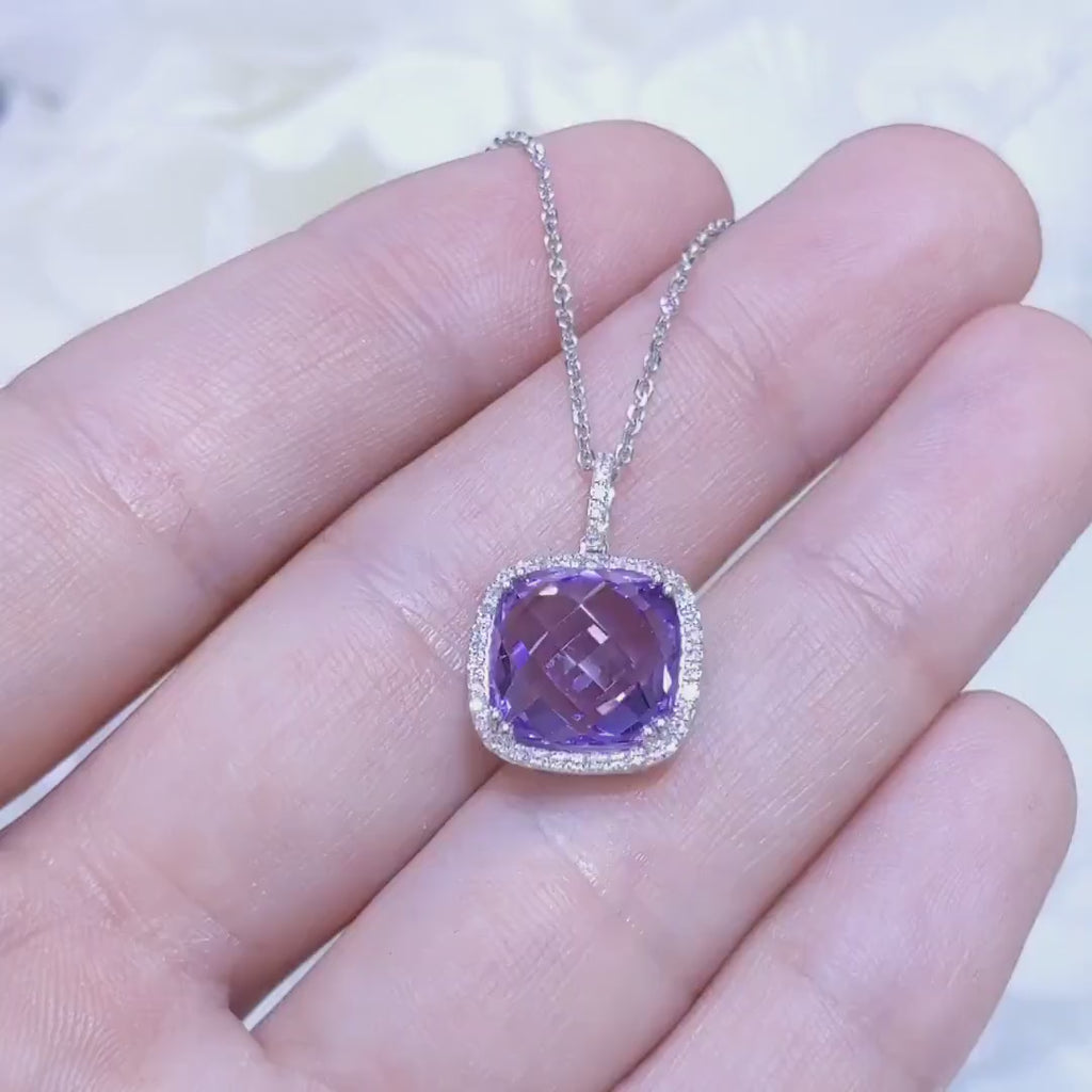 4.71CT Amethyst and Diamond Halo Pendant