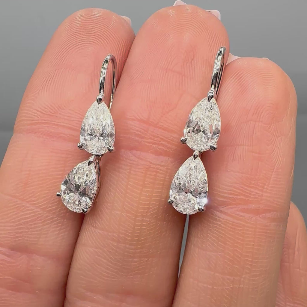 14K White Gold Lab Grown Diamond Drop Earrings 3.55ct
