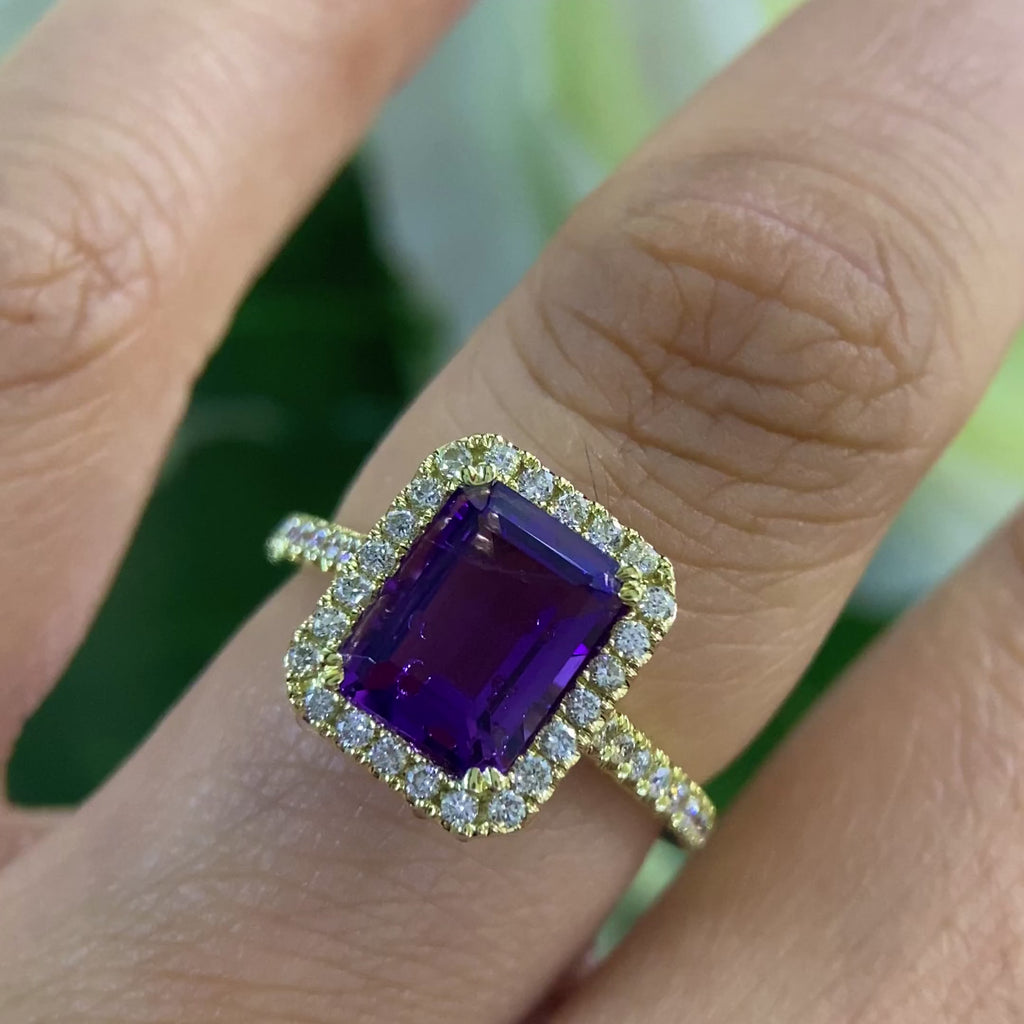 14K Yellow Gold Amethyst & Diamond Ring – 2.24CT Amethyst / 0.39CT Diamonds | DC-R13823-17