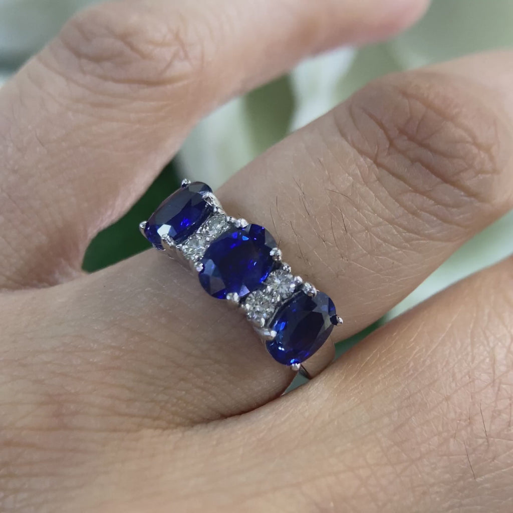 14K White Gold Sapphire & Diamond Ring – 2.94CT Sapphires / 0.24CT Diamonds | SDR014