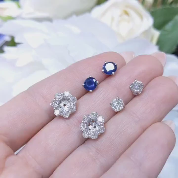 1.15ct Diamond Jackets With 1.20ct Natural Blue Sapphires And 1.03ct Diamond Studs Earrings