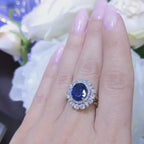 Oval Cut Royal Blue Natural 2.92ct Sapphire and 1.26cts Diamonds 18K White Gold Halo Ring