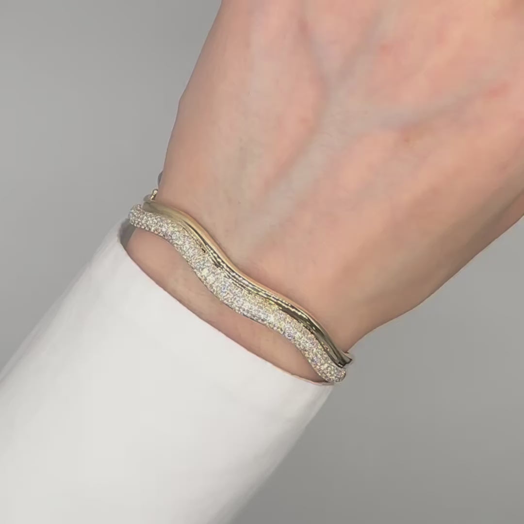 14K Yellow Gold Diamond Pave Bangle Bracelet – 2.54CT Natural Round Diamonds PJB6397-001 NZTJ