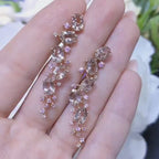 Oval Morganites Round Pink Sapphires and White Round Diamonds Dangling 18K Rose Gold Earrings