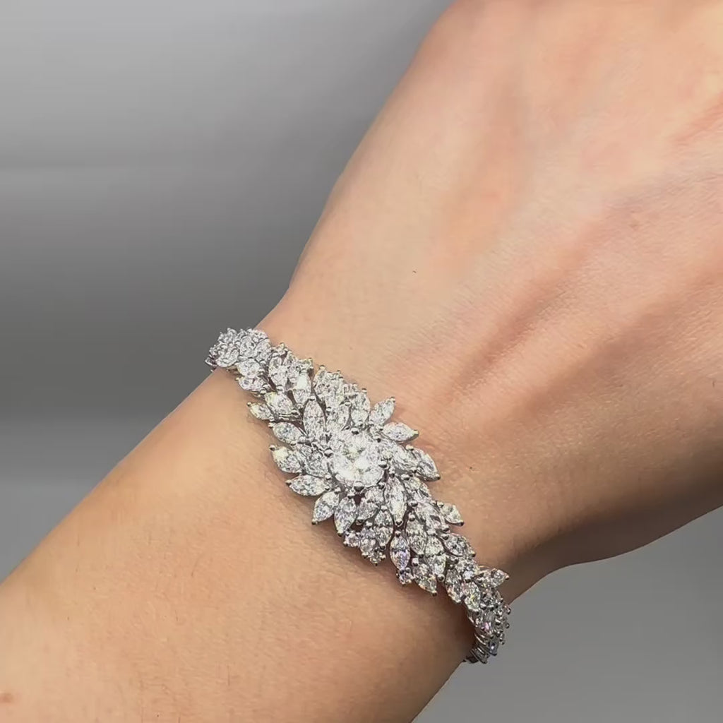 18k White Gold Diamond Bracelet with Marquise and Round Cut Diamonds DB044 TTTJ