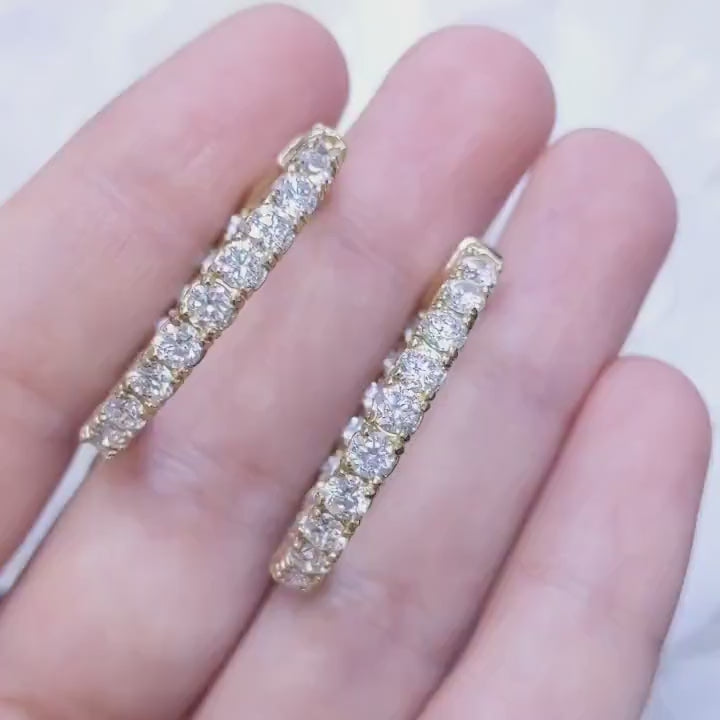 14K Yellow Gold Inside-Out Oval Diamond Hoop Earrings – 4.15CT | DIER035