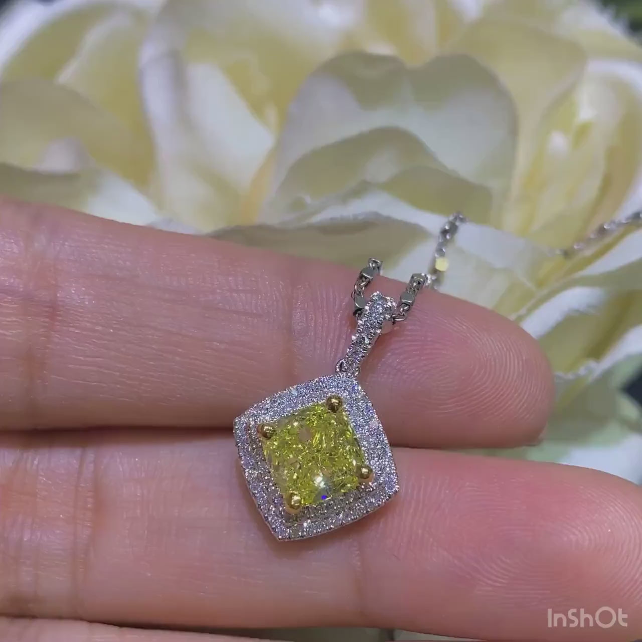 Fancy Yellow Cushion Cut Diamond Pendant with White Diamonds
