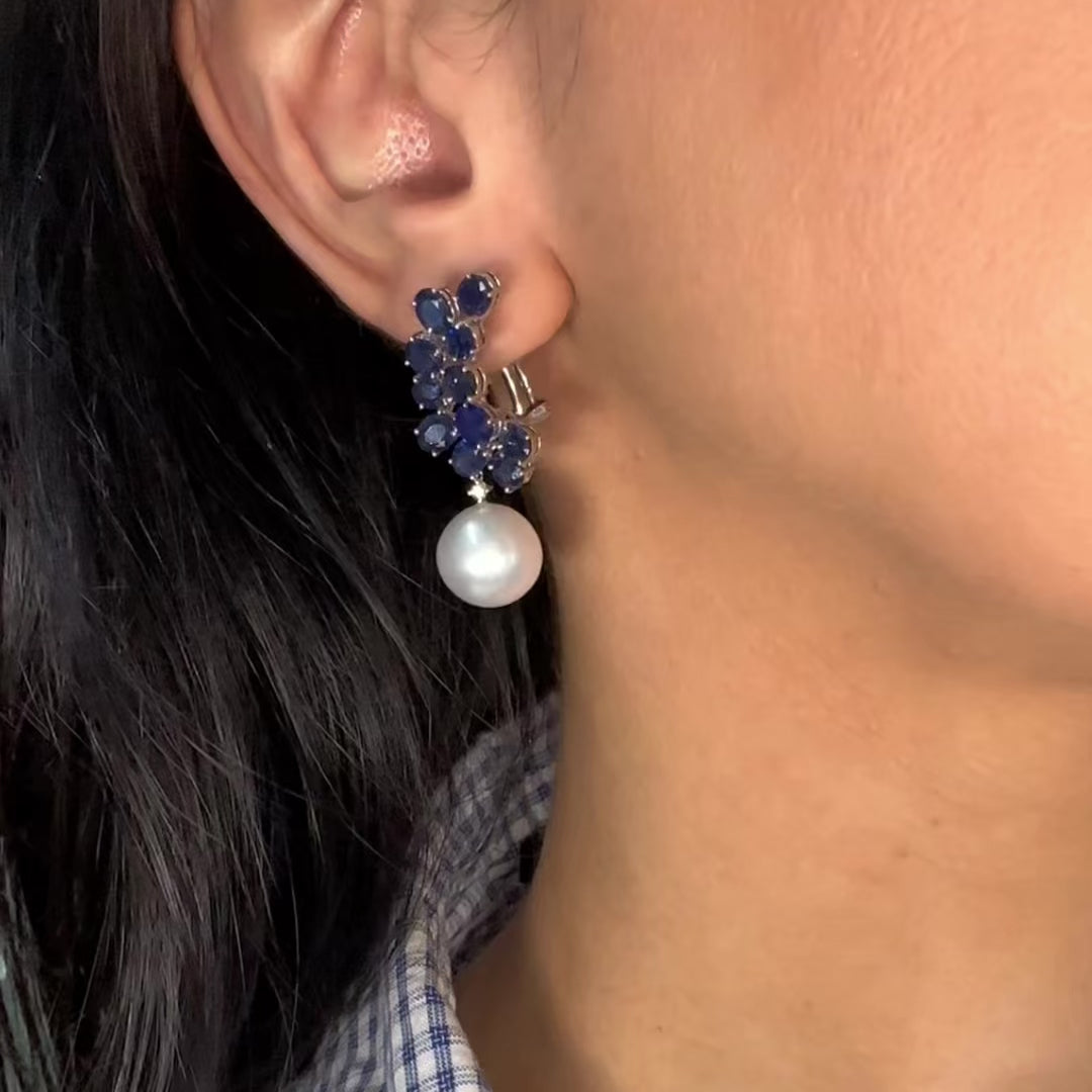 18K White Gold Sapphire & Diamond Earrings – 9.18 CT Sapphires  LE5028BS-3