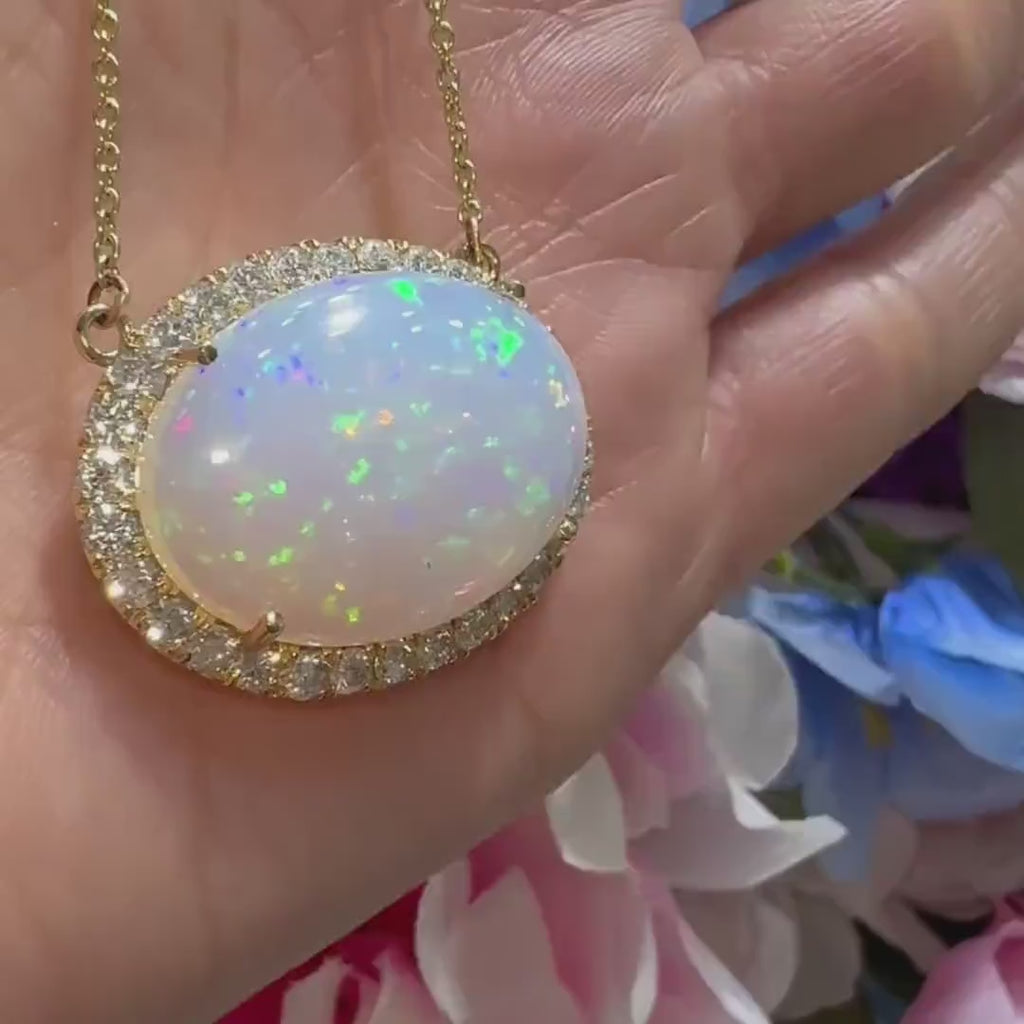 14KT Yellow Gold Opal & Diamond Pendant Necklace – COLN024 NGJJ