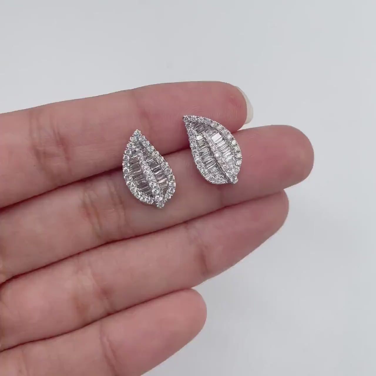 0.99CT Baguette and Round Cut Diamond Floral Earrings