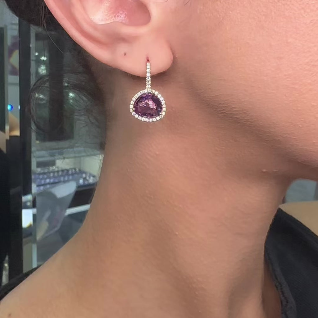 18K Yellow Gold 4.02ct Amethyst & 0.43ct Diamond Halo Drop Earrings COLER025 ETJ