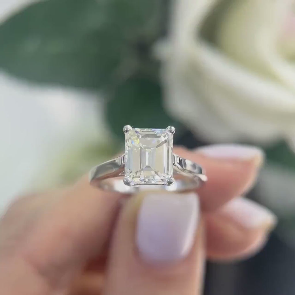 Platinum ring +14Kt White Gold, GIA 2.59ct Emerald cut ,L-SI2.  EMER014 ATJJ