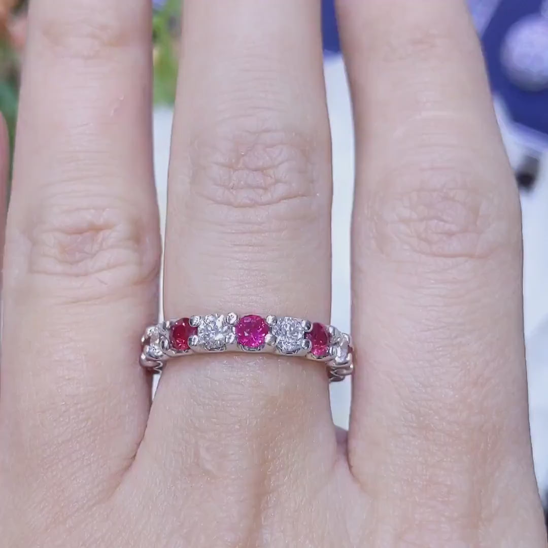White Gold Diamond and Ruby Alternating Full Circle Eternity Band Ring