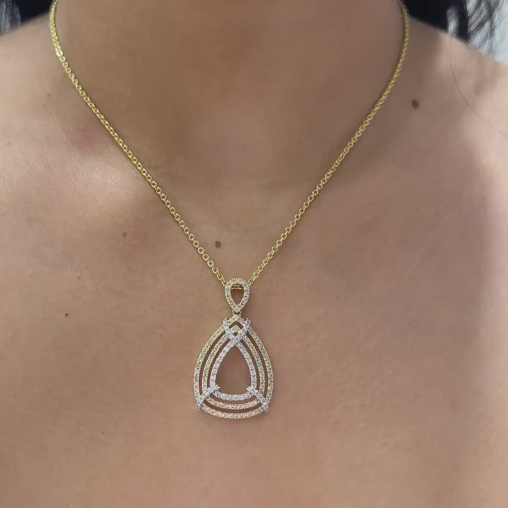 Yellow and White Gold Pear Shape Three Row Pendant with Diamonds