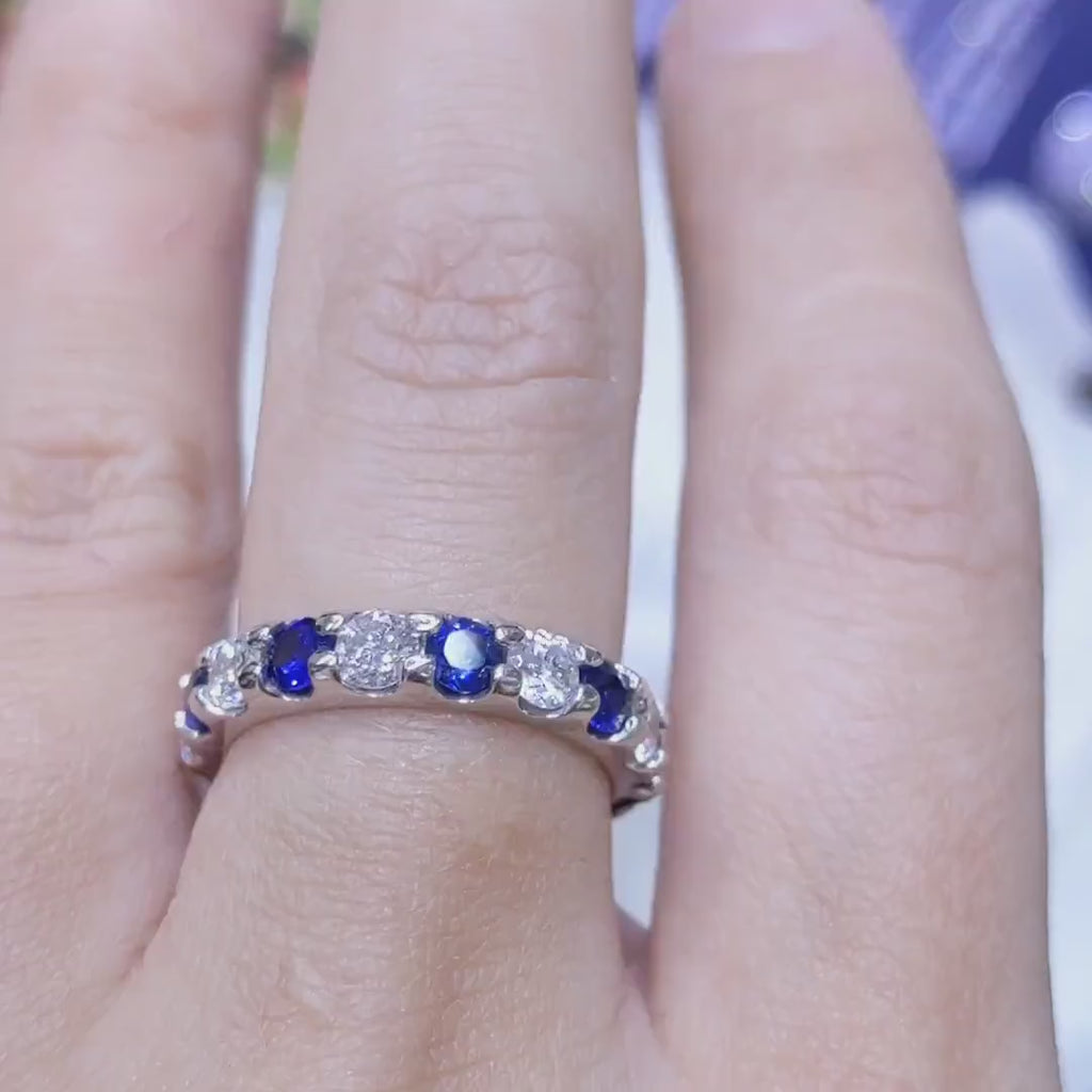 3.00 CT Round Diamond and Sapphire 14K White Gold Band