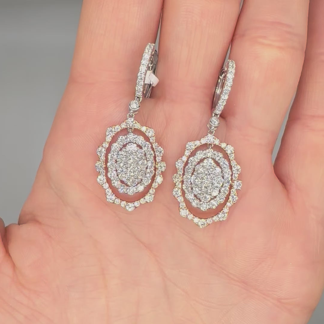 14K Two-Tone White & Rose Gold Diamond Earrings – 3.86 CT