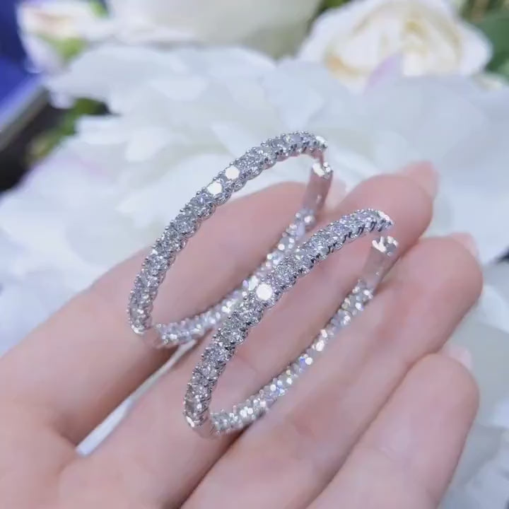 Inside Out Lab Diamond Hoops 5.50cts Prong-Set In 14K White Gold Earrings