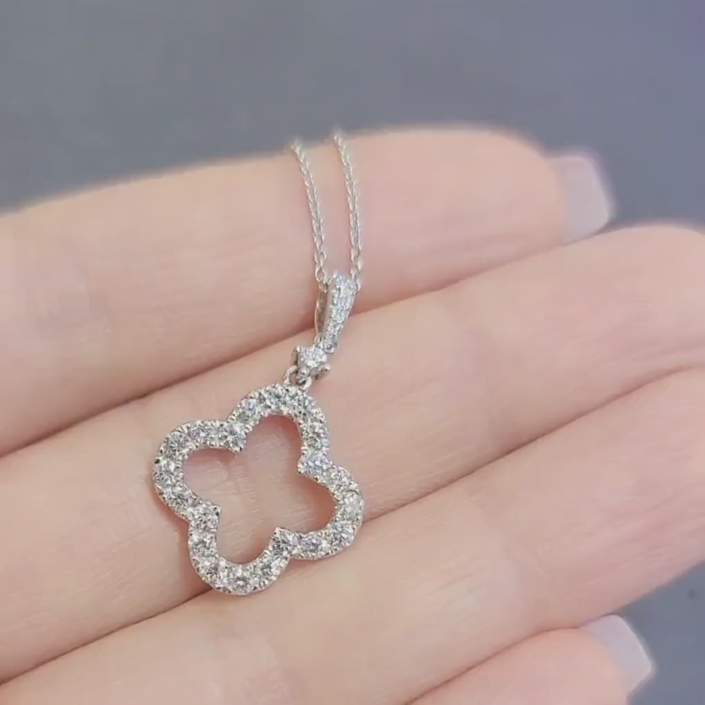 0.75 ct round cut diamonds clover pendant in 18k white gold
