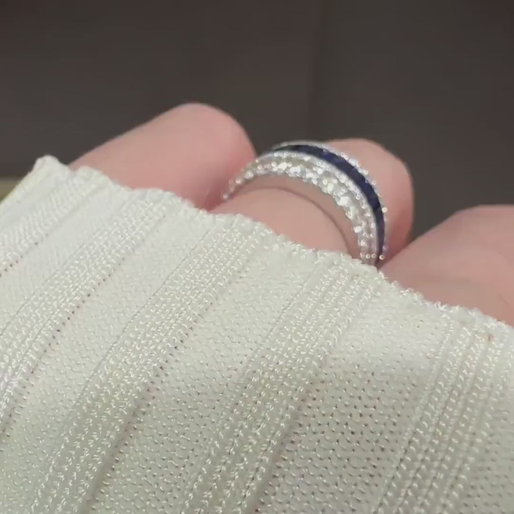 18KT White Gold Diamond and Sapphire Ring with Baguette-Cut Sapphires  SDR992 GGJJ