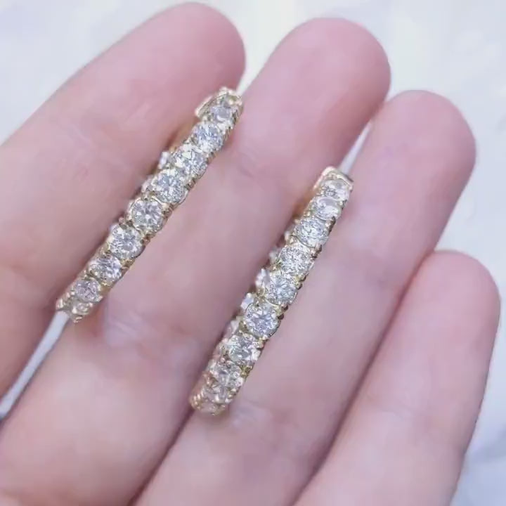 14K Yellow Gold Inside-Out Oval Diamond Hoop Earrings – 4.15CT | DIER035