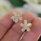 Yellow Gold Flower Stud Earrings with Yellow and White Diamonds