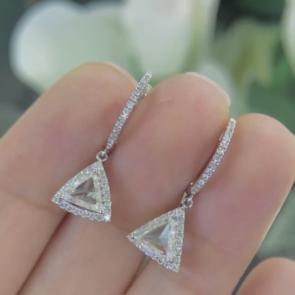 18K White Gold Halo Trillion Cut Diamond Drop Earrings 1.44CT – ITET