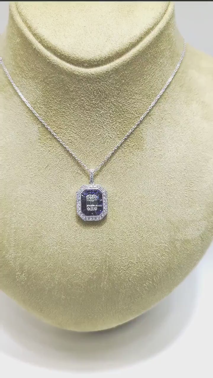 18k White Gold Diamond & Sapphire Pendant