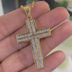 Cross Pendant in 14k Yellow Gold with 2.45ct in round cut diamonds. SI G-H DP19 IEJJ