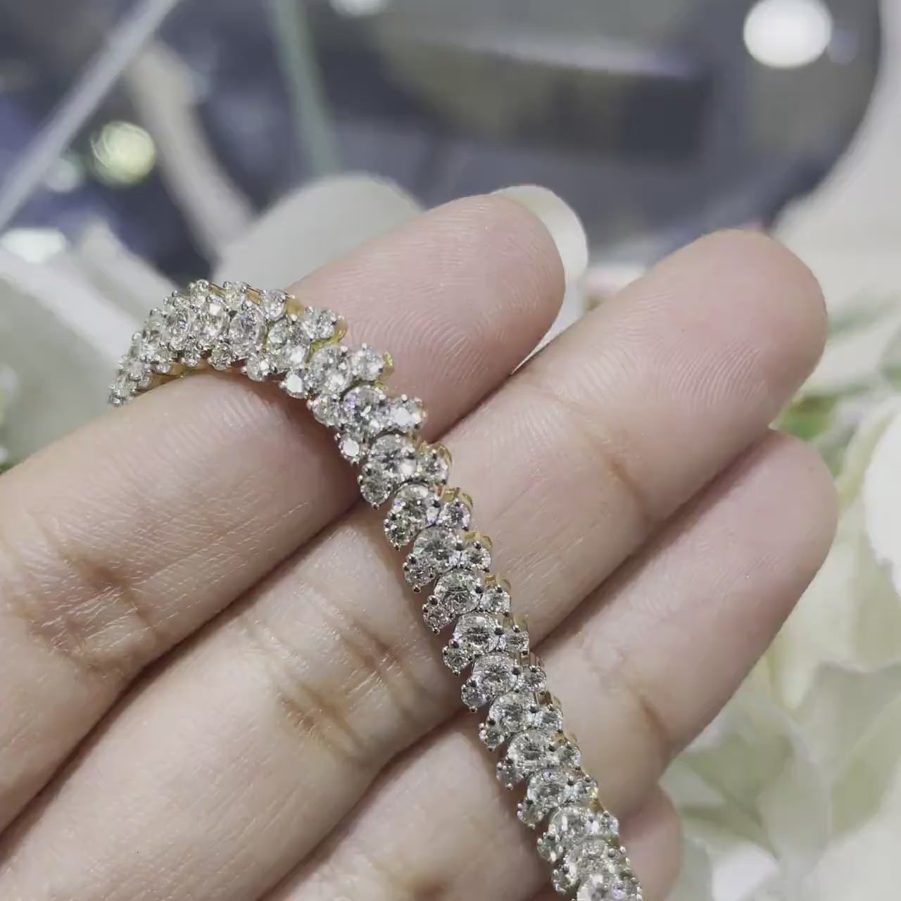 14K Yellow Gold  Diamond Tennis Necklace