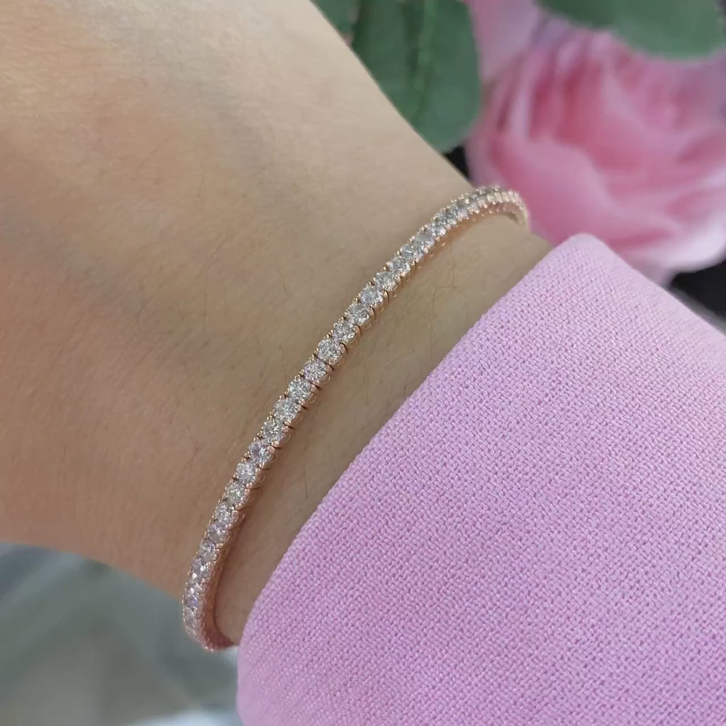 14K Rose Gold Bangle Tennis style  with 3.32ct in Diamonds