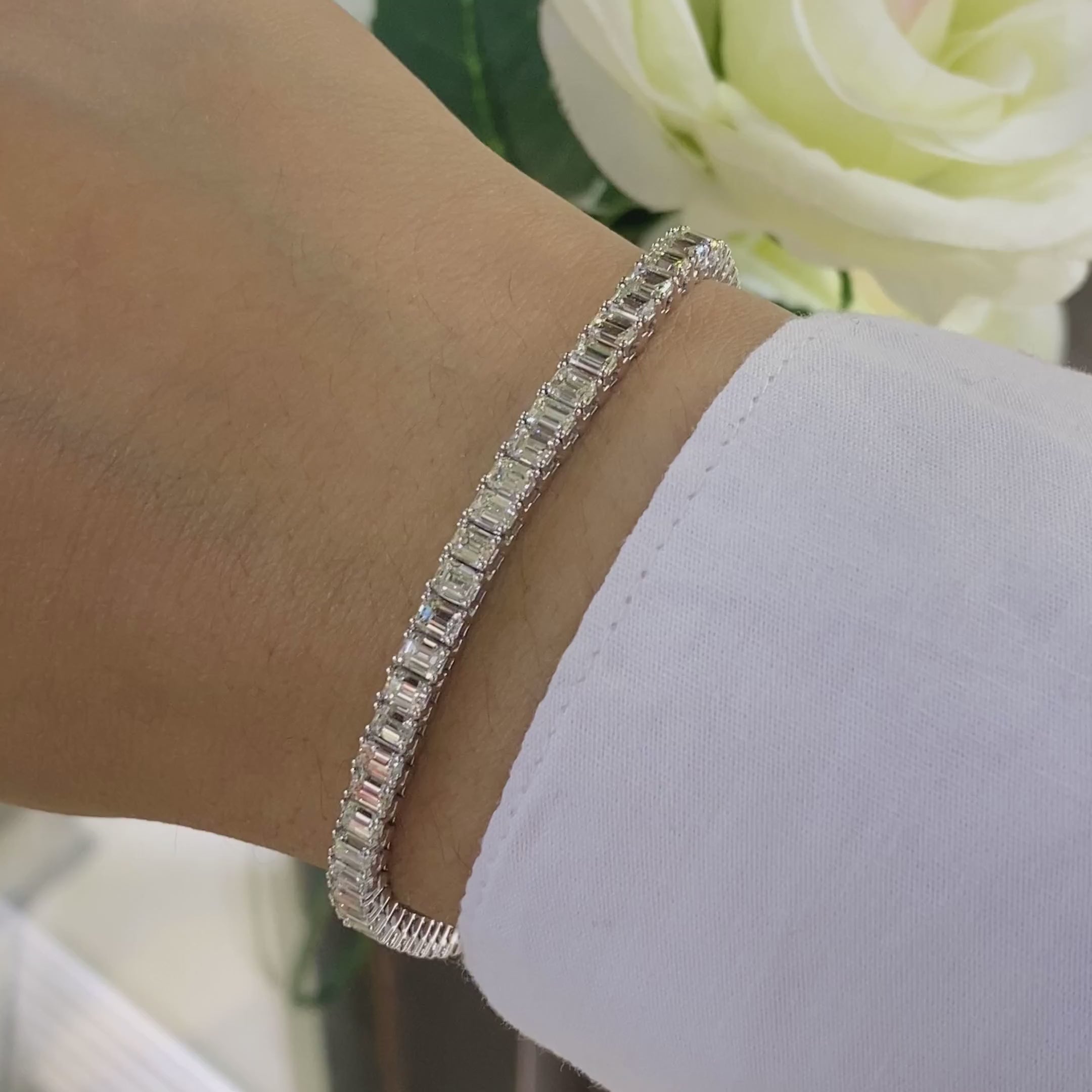 14K White Gold Emerald Cut Diamond Bracelet with 9.40CT Diamonds DB083 TZTJ