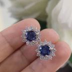 14K White Gold Earrings 2.46ct Sapphire with 1.15ct in Diamonds. SDER014 GJJJ