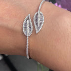 14K White Gold Bangle Bracelet with Baguette and Round Diamonds with the total of 1.61ct