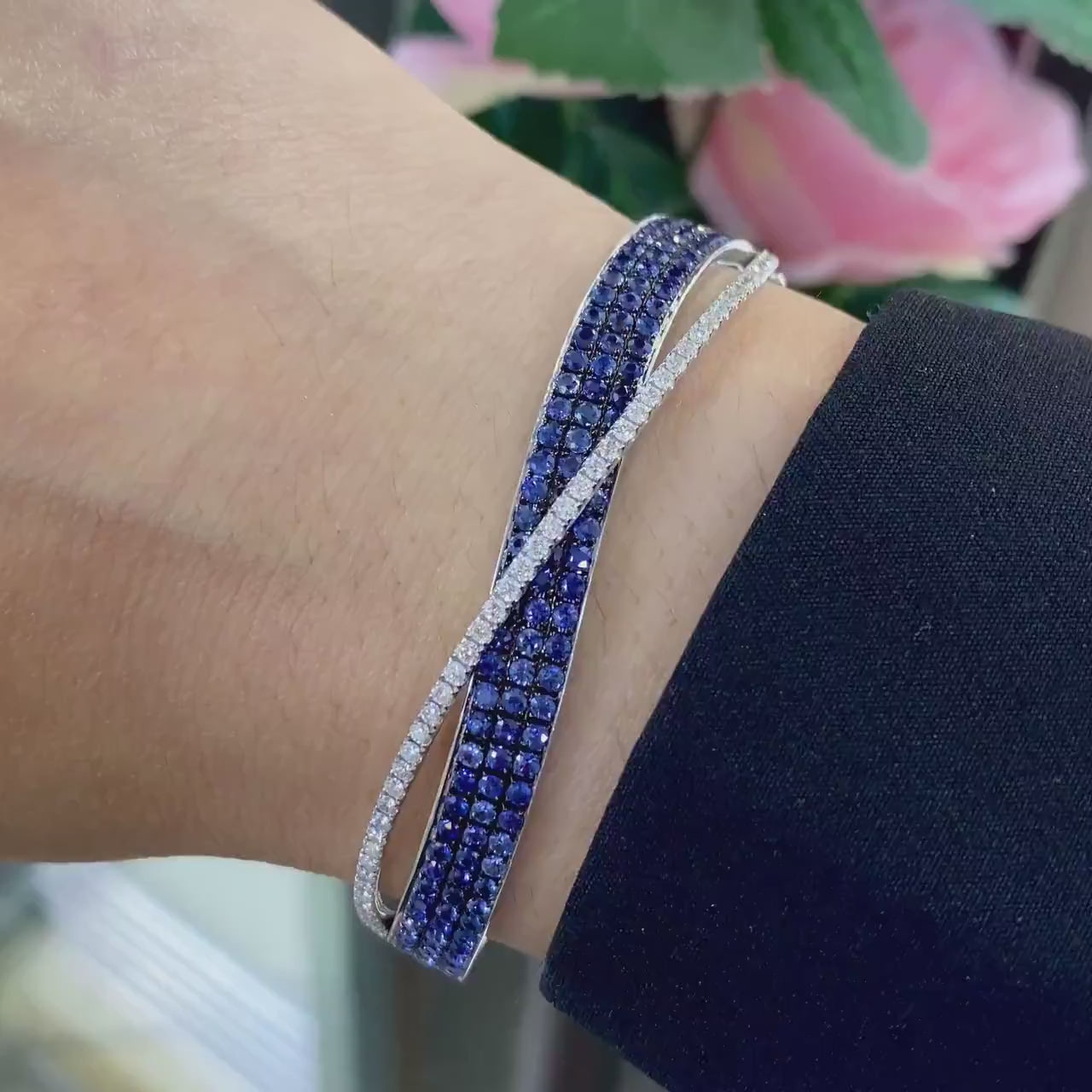 White Gold Bangle Bracelet with 6.15ct in Sapphires and 1.20ct in Diamonds