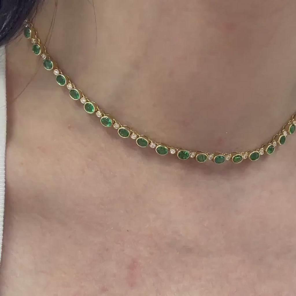 18KT Yellow Gold Emerald & Diamond Necklace with 6.49ct Natural Emeralds and 0.61ct Diamonds – EMDN029 TSTE