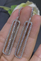 White Gold Art Deco Style Elongated Double Rectangle Shape Diamond Drop Earrings