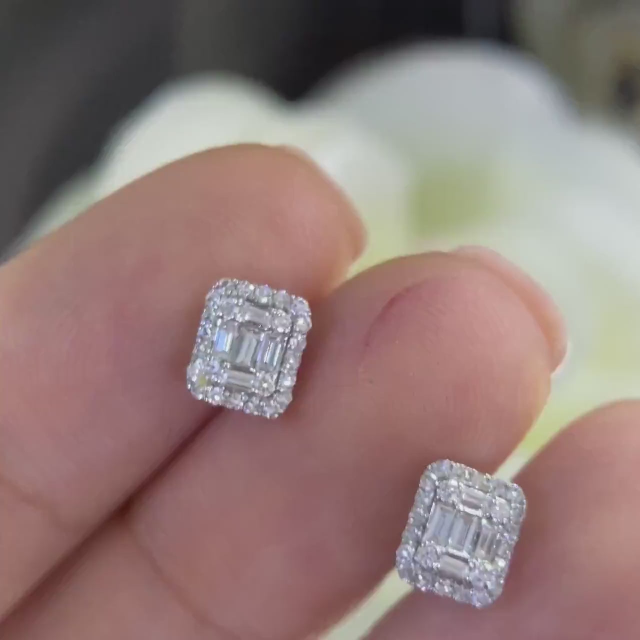 14K White Gold Diamonds Earrings features baguette and round cut  0.31ct. NJT
