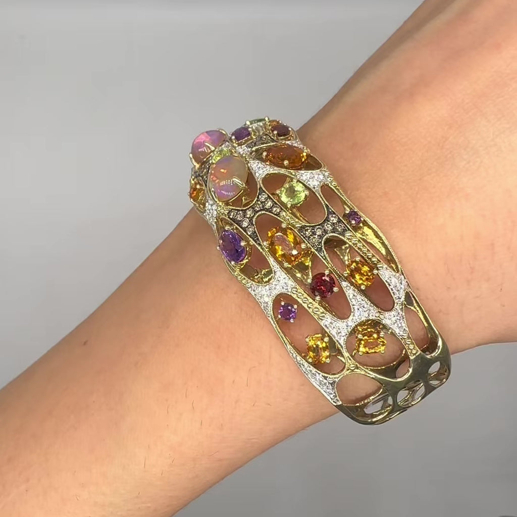 14K Yellow Gold Multi-Gemstone Open Cuff Bracelet  DC-BNG11682-12