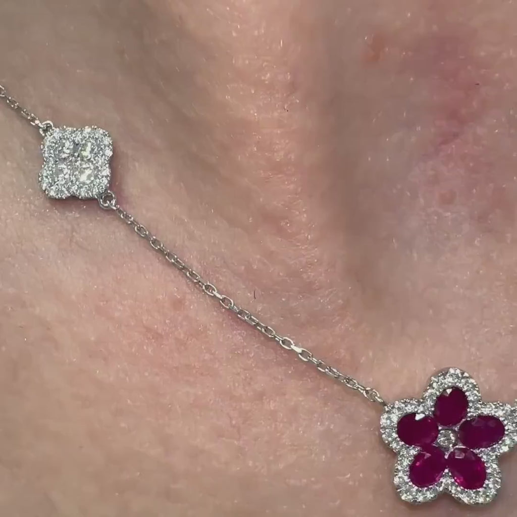 18KT White Gold Ruby & Diamond Necklace RDN005 IIJE