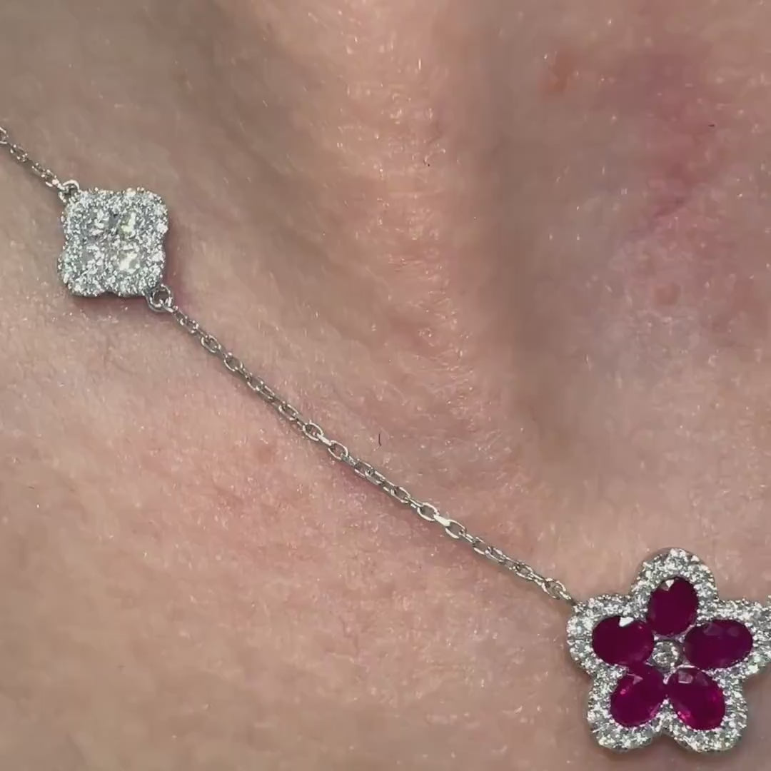 18KT White Gold Ruby & Diamond Necklace RDN005 IIJE