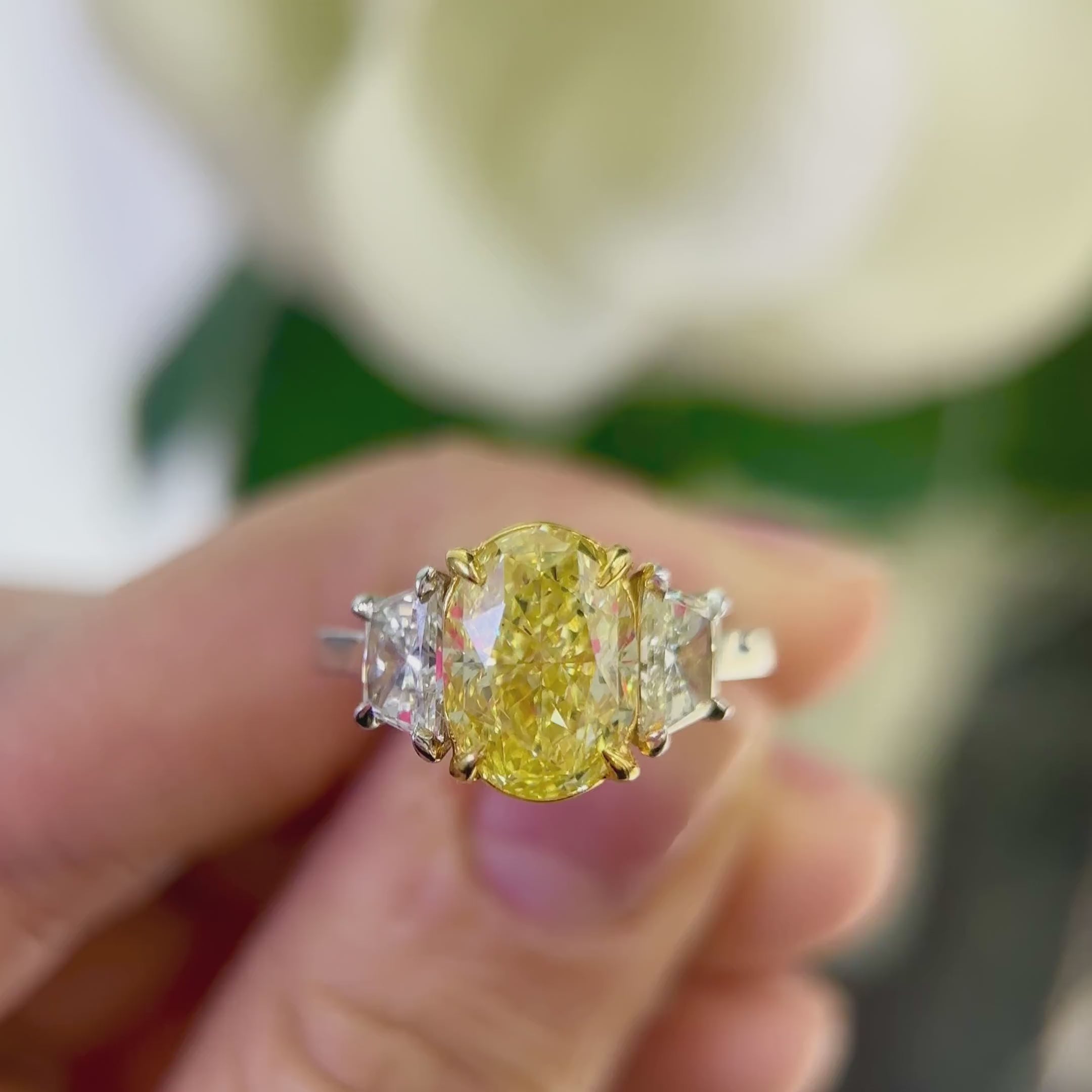 Platinum GIA Certified Fancy Yellow Diamond Ring – 4.01CT Center | BA766TS