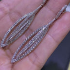 White Gold Elongated Double Oval Diamond Drop Dangling Earrings.