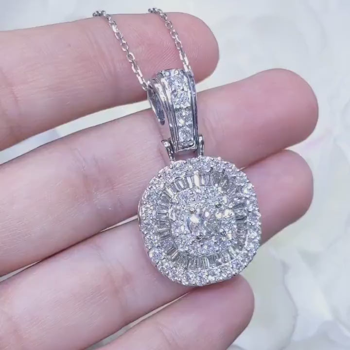 Diamond Engagement Ring, Anniversary gift, Promise ring, 3.50ct Round and Baguette Diamond Pendant in 14K White Gold