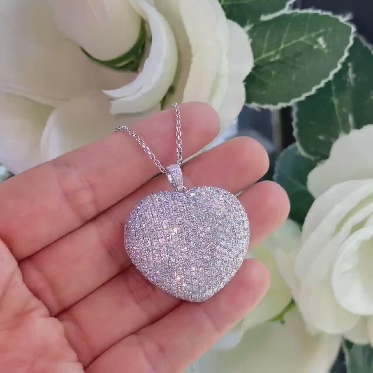 18K White Gold Diamond Heart Pendant – 8.40ct Round Diamonds, VS2 F-G DP057 ZJJJ