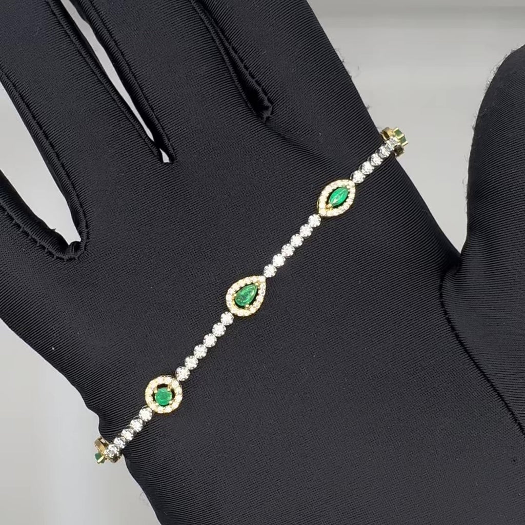18K White & Yellow Gold 1.30 CT Diamond & 0.92 CT Emerald Station Bracelet – 7.5” CDB014 ITJJ